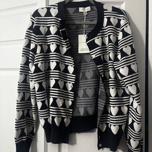 Women’s Navy & White Heart-Print Cardigan Sweater